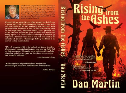 A man and a woman holding hands walking into a firey forest